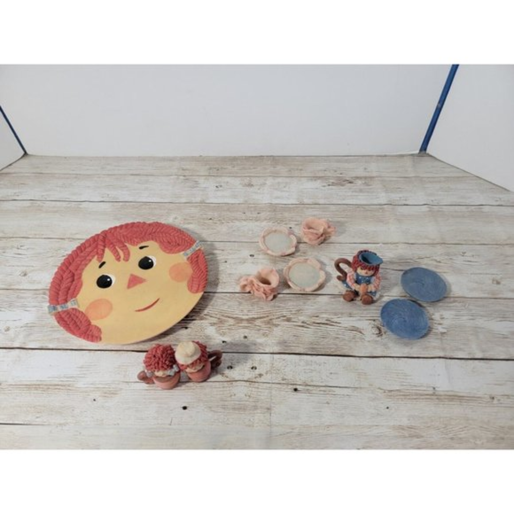 Vintage Youngs Raggedy Ann‎ Andy Miniature Resin Tea Set Handpainted 1996